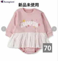 新品 Champion ロンパース 70 花柄 刺繍 ピンク