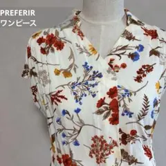 PREFERIR 花柄ワンピース ウエストリボン フレンチスリーブ 春夏 M