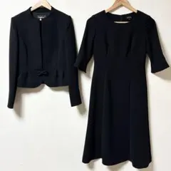 極美品 桂由美 ブラックフォーマル ワンピースセットアップ リボン付