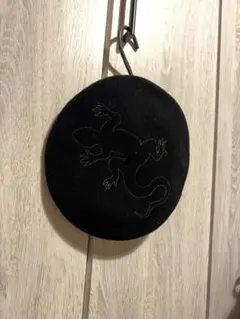 agnès b. トカゲ刺繍 ベレー帽 黒