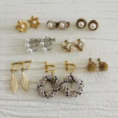 ヴィンテージ風 イヤリング 8点セット まとめ売り レトロ パール ゴールド