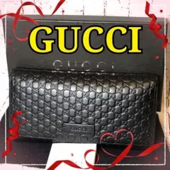 【美品】グッチ 二つ折り長財布 マイクロシマ GG型押し 本革／黒A