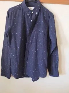 ネイビー ドット柄 長袖シャツ