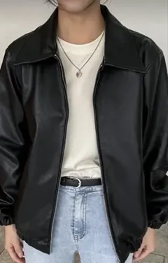 ブラック合成皮革ジャケット