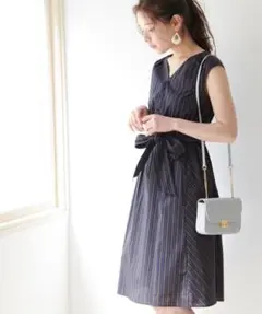 【ROPE' PICNIC ロペピクニック】ストライプシャツワンピース　ブルー