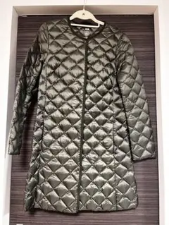 ウルトラライトダウン キルティングジャケット オリーブグリーン　ロング