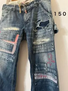 デニムダンガリーdenim dungaree×ミッキー刺繍　150