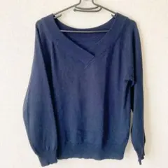 【良品】VIS★ヴィス　カットソー　ネイビー　Lサイズ