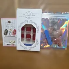 ストーン付きレッドネイルチップセット