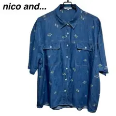 nico and... ニコアンド　花柄 ダンガリーシャツ　L