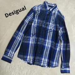 美品　希少　Desigual　長袖　チェックシャツ　刺繍　XLサイズ