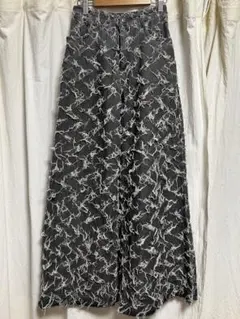 THE Yon フリンジ加工 黒デニム ワイドパンツ