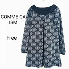 美品✨COMME CA ISM 総柄 チュニック ワンピース ブラック Fサ…