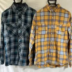 チェック柄 長袖　ブルー　イエロー　VILLAND GU メンズ　L ネルシャツ