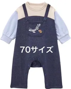 最終値下★新品★トムとジェリー　サロペットレイヤード風長袖カエルロンパース★70