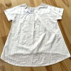 後ろコットンレースドッキングプルオーバー オフホワイト　Tシャツ　レース　刺繍のサムネイル