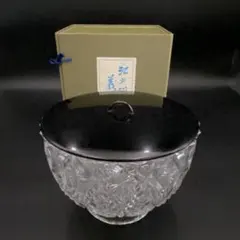 ☆茶道具/ガラス/硝子！クリスタル 水指！黒塗蓋！『松峯』作！紙箱付