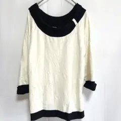 【短め丈】apt.9 レーヨン混 ボートネック ニット オフホワイト Lサイズ