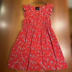 花柄フリル袖コットンワンピース