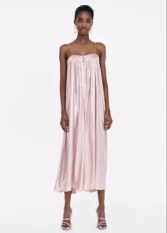 ZARA ザラ ピンク サテン ノースリーブ ワンピース オールインワン 二次会のサムネイル