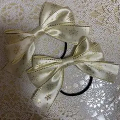 64 ヘアメ　リボン　ヘアピン　クリーム　金　25ミリ巾　推し活