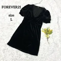 FOREVER21 半袖チュニック Vネック ベロア ストレッチ リボン 黒