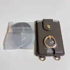 スマホショルダー ストラップ 粘着テープ カード収納 スマホリング グレー