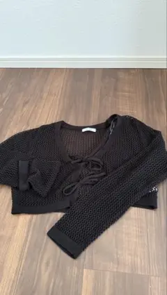 2PINK メッシュ編みクロップドカーディガン ブラック M