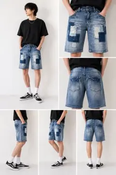 FULLCOUNT パッチワーク デニム ショートパンツ ハーフパンツ Sサイズのサムネイル