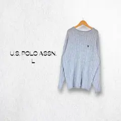 ユーエスポロアッスン ケーブルニット【L】ポイントロゴ グレー