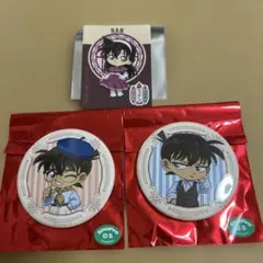 名探偵コナンカフェ　毛利蘭　工藤新一　江戸川コナン　缶バッジ　謎解き特典　シール