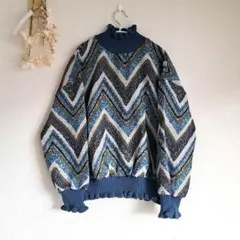 【美品】マルチカラーニット タートルネック　セーター　ヴィンテージ古着　カラフル