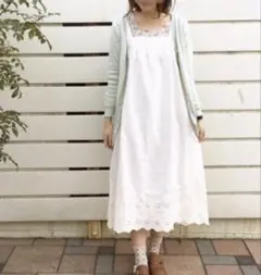 Samansa Mos2 裾スカラップ花柄刺繍レースたすきロングワンピース