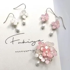 《薄桃・白》揃える大人の着物アクセサリー／ピアス・イヤリングセット