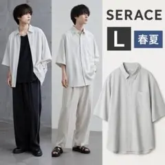 SERACE 春夏 きれいめ ルーズ半袖シャツ 白 Lのサムネイル