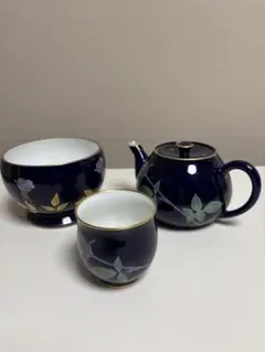 香蘭社　紺色花柄急須セット