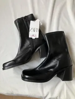 ZARA ブラックレザーブーツ 中ヒール 35