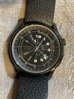 DIESELブラックレザーアナログ腕時計