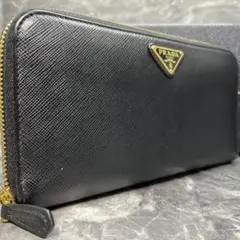 RFID搭載/美品✨プラダ　長財布　ラウンドファスナー　三角ロゴ　レザー　黒