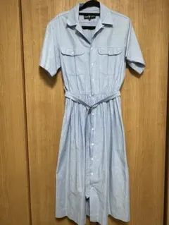 Ralph Lauren 水色 シャツワンピース 半袖 リボンベルト