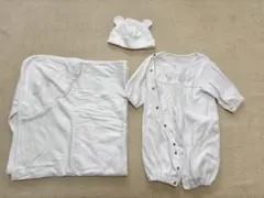 白色おくるみ・クマ耳帽子セット