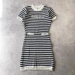 ダーリッチ　ボーダーニットミニワンピース　コットンニット　ネイビー　995