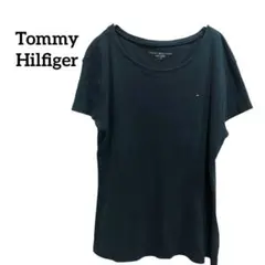 トミーヒルフィガー Tシャツ 半袖 カットソー ブラック ロゴ刺繍 Lサイズ