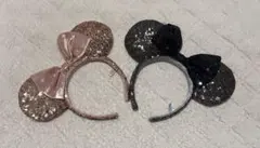 ディズニー カチューシャ 2点セット スパンコール ピンク ブラック