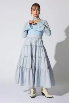 rienda レーストップコンビフレアワンピース