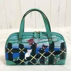 Rococo 渡辺あきお ハンドバッグ ミニ 猫柄 グリーン