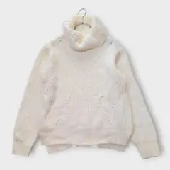 イング タートルネックニット セーター アイボリー 透かし編み 洗える