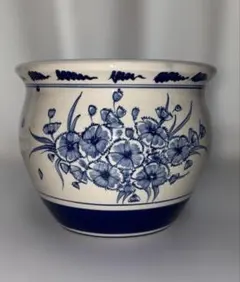 新品 ∅41 陶器 睡蓮鉢 メダカ鉢 手書き絵 花柄 手造り 高級品 5LFB2