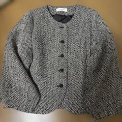 ヘリンボーン ノーカラージャケット ブラック・ホワイト