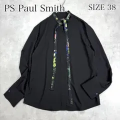 美品 PS ポールスミス 洗える ボウタイ ライトソフトジョーゼットブラウス 黒のサムネイル